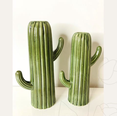 Country Clay-Cactus Planter (Green, Medium and Large) - Set of 2 Made of Ceramic by Country Clay