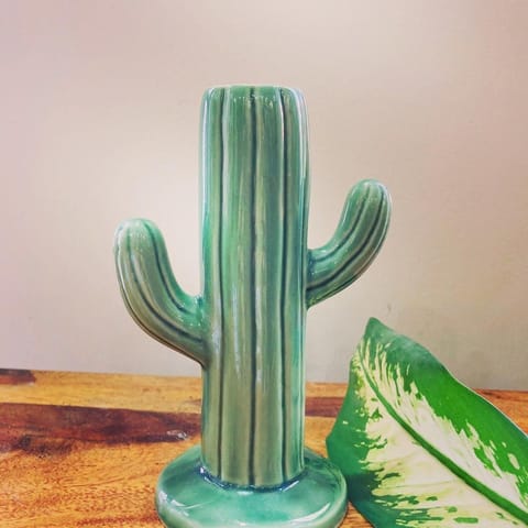 Country Clay-Cactus Planter (Green, Medium) Made of Ceramic by Country Clay