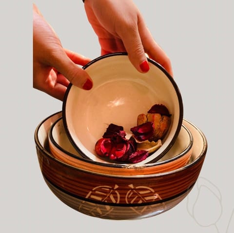 Country Clay-Bowl Set (Orange and Grey) - Set of 3 Made of Ceramic by Country Clay