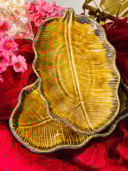 Country Clay-Banana Leaf Platter (Brown and Yellow, Big) Made of Ceramic by Country Clay
