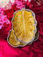Country Clay-Banana Leaf Platter (Brown and Yellow, Big) Made of Ceramic by Country Clay