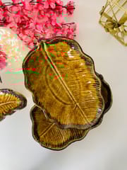 Country Clay-Banana Leaf Platter (Brown and Yellow, Big) Made of Ceramic by Country Clay