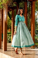 Sootisyahi 'Tropical Oasis' Azofree Handblock Printed Pure Cotton Dress