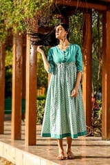 Sootisyahi 'Tropical Oasis' Azofree Handblock Printed Pure Cotton Dress