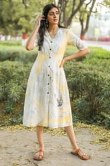 Sootisyahi 'Lemonade' Handmarble Printed Pure Cotton Dress
