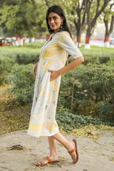 Sootisyahi 'Lemonade' Handmarble Printed Pure Cotton Dress