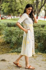 Sootisyahi 'Lemonade' Handmarble Printed Pure Cotton Dress