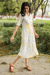 Sootisyahi 'Lemonade' Handmarble Printed Pure Cotton Dress