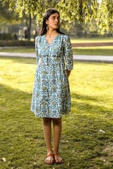 Sootisyahi 'Lotus in the lake' Azofree Handblock Printed Pure Cotton Dress