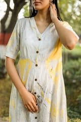 Sootisyahi 'Lemonade' Handmarble Printed Pure Cotton Dress