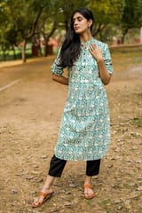 Sootisyahi 'Garden Glory' Azofree Handblock Printed Pure Cotton Kurti