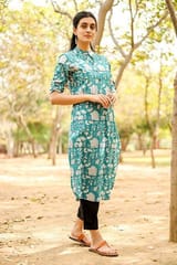 Sootisyahi 'Buds and Bushes' Azofree Handblock Printed Pure Cotton Kurti