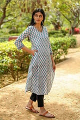 Sootisyahi 'Verdant Floret' Azofree Handblock Printed Pure Cotton Kurti