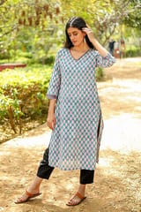 Sootisyahi 'Verdant Floret' Azofree Handblock Printed Pure Cotton Kurti