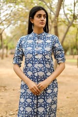 Sootisyahi 'Charm of the Sea' Azofree Handblock Printed Pure Cotton Kurti