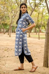 Sootisyahi 'Charm of the Sea' Azofree Handblock Printed Pure Cotton Kurti