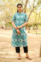 Sootisyahi 'Buds and Bushes' Azofree Handblock Printed Pure Cotton Kurti