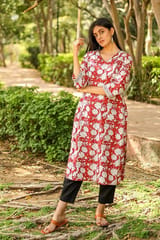 Sootisyahi 'Hidden Hibiscus' Azofree Handblock Printed Pure Cotton Kurti