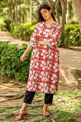 Sootisyahi 'Hidden Hibiscus' Azofree Handblock Printed Pure Cotton Kurti