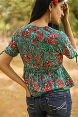 Sootisyahi 'Rouge-n-Roses' Azofree Handblock Printed Pure Cotton Crop Top