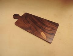 The Beehive India Small Handle Leaf Pattern Inlay Platter - Made of Siris/Walnut Wood