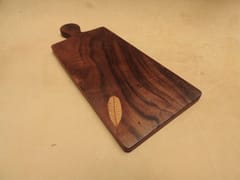 The Beehive India Small Handle Leaf Pattern Inlay Platter - Made of Siris/Walnut Wood