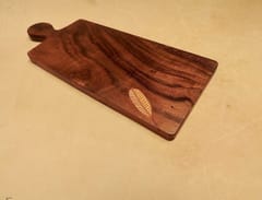 The Beehive India Small Handle Leaf Pattern Inlay Platter - Made of Siris/Walnut Wood