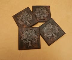 The Beehive India Brass Wire Tarkashi Tree of Life Coasters - Made of Siris/Walnut Wood