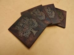 The Beehive India Brass Wire Tarkashi Tree of Life Coasters - Made of Siris/Walnut Wood