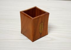 The Beehive India Leaf Inlay Pattern Cutlery Holder - Made of Neem Wood