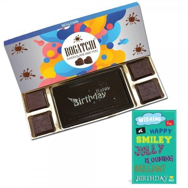 BOGATCHI Happy Birthday Box, Dark Chocolate Bar ,Free Happy Birthday Card