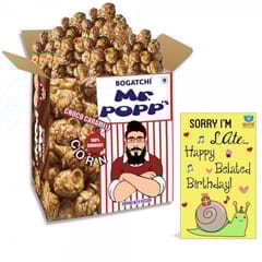 BOGATCHI Mr.POPP's Chocolate Crunchy Caramel Gourmet Popcorn, Belated Birthday Gift, 375g + FREE Happy Belated Birthday Greeting Card