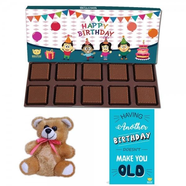 BOGATCHI  Happy Birthday Chocolates 10 pcs, With Free Teddy and Greeting Card
