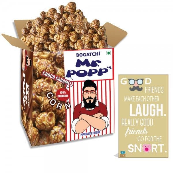 BOGATCHI Mr.POPP's Chocolate Crunchy Caramel Popcorn, HandCrafted Gourmet Popcorn, Perfect Birthday Gift for Boy, 375g + FREE Happy Birthday Greeting Card