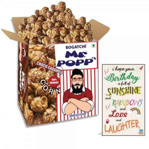 BOGATCHI  Mr.POPP's Chocolate Crunchy Caramel Popcorn, HandCrafted Gourmet Popcorn, Best Birthday Gift for Husband , 375g + FREE Happy Birthday Greeting Card
