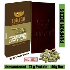 BOGATCHI  Vegan Dark  Chocolate | 99.99% Dark | PUMPKIN SEEDS | Gluten FREE, 80 gm