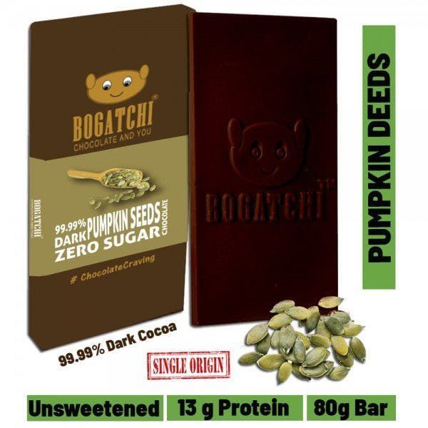 BOGATCHI  Vegan Dark  Chocolate | 99.99% Dark | PUMPKIN SEEDS | Gluten FREE, 80 gm