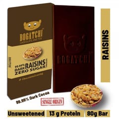 BOGATCHI  Vegan Dark  Chocolate | 99.99% Dark | RAISINS | Gluten FREE, 80 gm