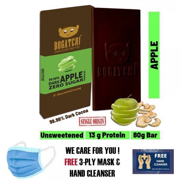 BOGATCHI  Vegan Chocolate | 99.99% Dark | APPLE | Gluten FREE, 80 gm