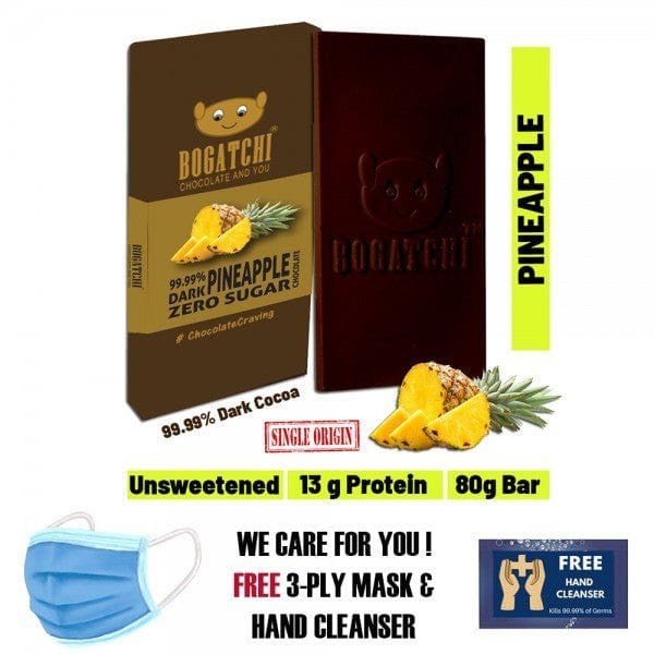 BOGATCHI Vegan  Dark Chocolate | 99.99% Dark | PINEAPPLE | Gluten FREE, 80 gm
