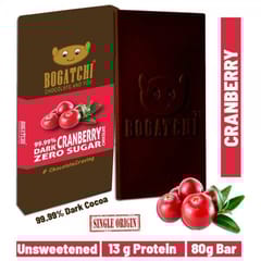 BOGATCHI 99.99% Dark | CRANBERRY | Vegan  Dark Chocolate| Gluten FREE, 80 gm
