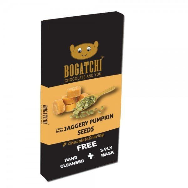 BOGATCHI  70% Dark Jaggery Chocolate | PUMPKIN SEEDS | Sugar free| NO Sugar Intense Dark Chocolate, 80 gm