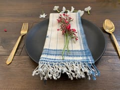 India Art Craft - Organic Cotton Handcrafted Table Napkins - Indigo & White