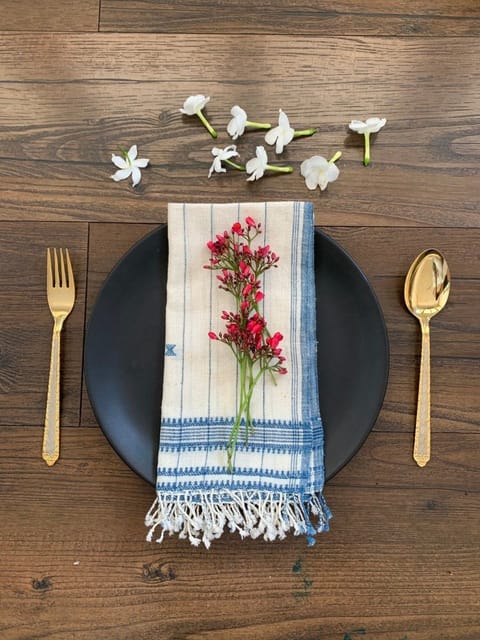 India Art Craft - Organic Cotton Handcrafted Table Napkins - Indigo & White