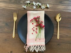 India Art Craft - Organic Cotton Handcrafted Table Napkins -  Pink & White