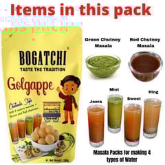 BOGATCHI Ready to Fry Atta Golgappe with 4 Waters Masala & Green & Red Chutneys , 200g