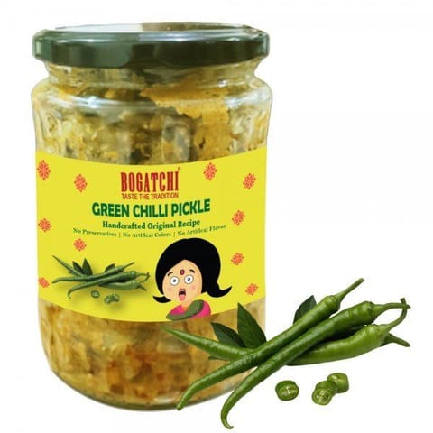 BOGATCHI Green Chilli Pickle | Natural Ingredients | 500g