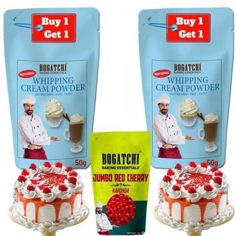 BOGATCHI WHIPPING CREAM FOR CAKE - 50G, BUY 1 GET 1 + FREE JUMBO Cherry Karonda (50G)
