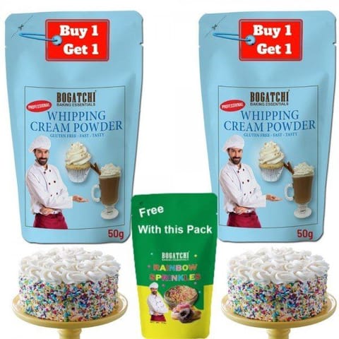 BOGATCHI Whipping Cream for cake - 50g, Buy 1 Get 1 + FREE Rainbow Sprinkler(25g)