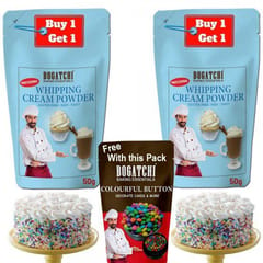 BOGATCHI WHIPPING CREAM FOR CAKE - 50G, BUY 1 GET 1 + FREE Colorful Buttons (25G)